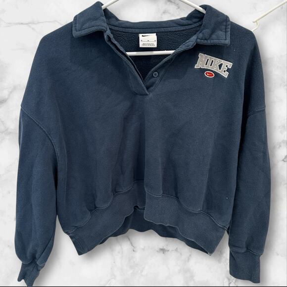 Nike Y2K Phoenix Fleece Retro crop quarter zip polo top in navy M - Picture 2 of 5